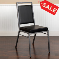 Flash Furniture FD-LUX-SIL-BK-V-GG HERCULES Series Square Back Stacking Banquet Chair in Black Vinyl with Silvervein Frame